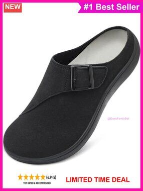 Wide Toe Box Mules Slip-On Barefoot Casual Shoes Suede Removable Insole